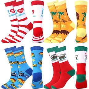 8 Pairs California Crew Socks Colorful Funny Travel & Cities Souvenir California City Socks for Birthday Christmas Men Women Gifts