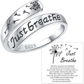 925 Sterling Silver Dandelion فقط تتنفس مع حلقة بطاقة الرسائل قابلة للتعديل الأمل المجوهرات الملهمة للنساء هدايا تشجيع النساء