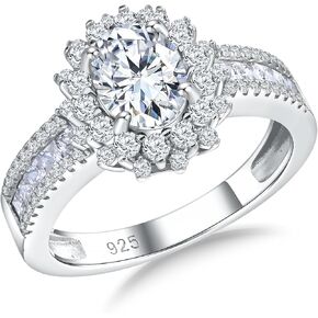 Oval Luxury Stunning Gemstone Engagement Ring, 925 Sterling Silver Cocktail Ring Janaury to December Birthstone Halo Rings for Women, Size 6 to 10