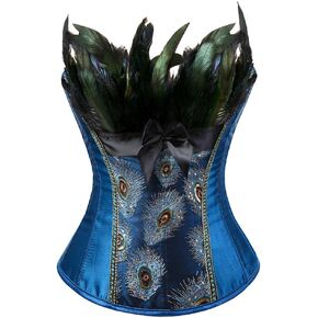 GREBRAFAN WOMENS FEATHE PEACOCK CORSET BUSTIEIR SHOMEGLER TOP