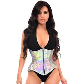 Daisy Corsets Womens Top Drawer Silver Holo Double Steel Boned Underbust Cincher Corset