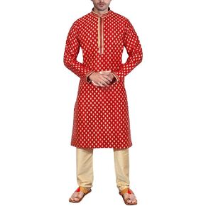 SK105 الرجال Red Kurta Pajama مجموعة زفاف كورتا بيجاما بدلة الحزب الهندي