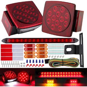 12 فولت خواص LED LED طقم ضوء الذيل ، مربعة LED مقطورة مربع الذيل توقف الفرامل أضواء الترخيص مقاوم للماء ث/8x مصابيح التخليص الجانبية المصغرة ، 13.8 "14 LED شريط التعريف الأحمر الشريط