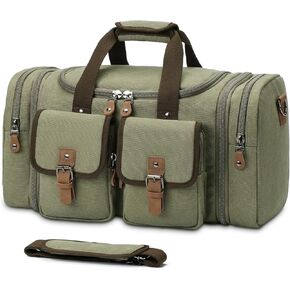 Duffle Bag for Travel, Expandable Waterproof Overnight Weekender Gym Carry On Bag 50L Canvas Duffel Bags with Suitcase Handle Sleeve for Men Women(Army Green)