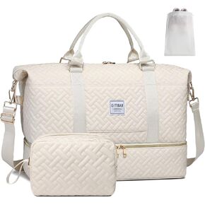 Duffle Bags for women,50L Quilted Travel Weekender Bag with Shoe Compartment, Large Carry On Overnight Tote Gym Bag