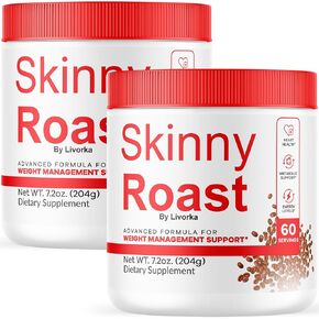 (2 Pack) Skinny Roast - Skinny Roast Coffee Advanced Formula, Official SkinnyRoast Organic Powder, Supplement Support Healthy Lifestyle - Premium Natural Formula, 120 Servings for 2 Months