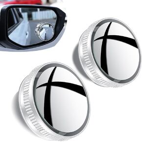 2 PCS Car Side Mirror Blind Spot Mirror, 150° Large Curvature Suction Cup Type 360° Push-adjustable Small Round Mirror, Large Field of View Auxiliary Wde-angle Parts, for Cars (Silver)