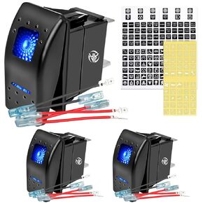 Rocker Switch Panel 3 Pack Toggle Switch Panel with Night Glow DIY Stickers On Off 5 Pin 12v/24v Waterproof Switch Panel for Cars Trucks Rvs Boat Auto Motorcycles Outdoor Night Glowblue Backlit in Kuwait