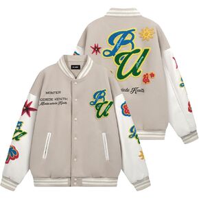 Men Teen Y2k Vintage Streetwear Varsity Jacket Color Block Letter Graphic Leather Baseball Coats