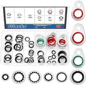 Glarks 60pcs Air Conditioning Compressor Port Seal Washer Kit, BC-6004 BC-6005 BC-6001 BC-6003 BC-6002 BC-6003A BC-6010 BC-1700219 BC-6009 AC Port Seal Washer Kit, A/C Compressor Seal Washers Kit