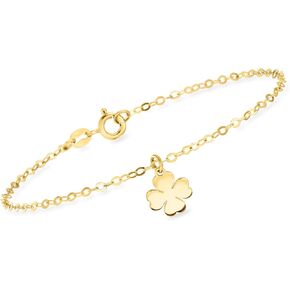 Ross-Simons Italian 14kt Yellow Gold 4-Leaf Clover Charm Bracelet. 8 inches, 8 inch, Gold, not known