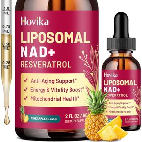 Liposomal NAD Supplement - 1200mg NAD+ Liquid Drops for Women & Men with Resveratrol, Black Pepper Extract - Support Anti-Aging, Brain & Cellular Mitochondrial Health - 2 Fl Oz, Strawberry Flavor