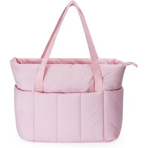 Narwey Puffer Travel Tote Bag for Women Work with Laptop Compartment, Quilted Puffy Tote Bags for Carry on, College, Gym