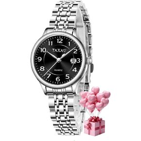 Women Dress Watches Elegent Waterproof Ladies Watch with Date Large Arabic Numerals Two Tone Stainless Steel Analog Quartz Small Wrist Watch Reloj Mujer