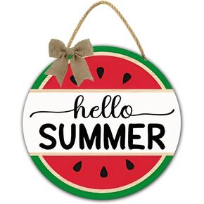 TYmall Hello Summer Sign Watermelon Sign Round Summer Watermelon Wooden Plaque Welcome Sign Watermelon Hanging Sign for Front Door Farmhouse Wall Porch Decorations 12" in Kuwait
