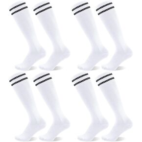 Jspupifip 4 Pairs Kids Football Socks Soccer Softball Baseball for Youth Boys and Girls Striped Knee High Athletic Socks