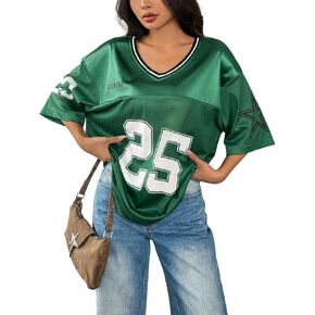 SOLY HUX Women's Y2k Baggy T-Shirts V Neck Half Sleeve Sportswear Tees Jersey Top Streetwear