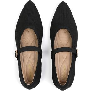 Women's Pointed Toe Knit Mary Jane Ballet Flats for Office Casual Wear Stretchy Dressy Slip-On Shoes with Arch Support