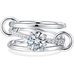 JINEAR Stackable Rings for Women Non Tarnish Sterling Silver Interlocking Ring Set Cubic Zirconia Statement Bands Interlocked Stacking Multi-Link Connected Rings Jewelry
