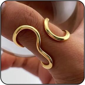 Thumb Rings for Women Chunky Gold Rings for Women Non Tarnish Stainless Steel Adjustable Rings Thumb Silver Rings for Women Wave Curve Ring Dainty Unique Rings