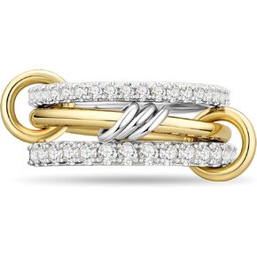 AllenCOCO 14K Gold & White Gold Plated Stackable Rings, Interlocking 3-Band Stacked Ring Set with Cubic Zirconia for Women, Multi-Link Connected, Statement, Hypoallergenic, Non-Tarnish