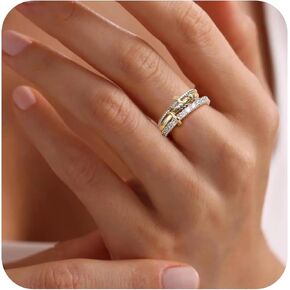 حلقات Oobel Gold قابلة للتكديس للنساء غير المشوهة 14K حلقات مطلية الذهب و 925 من الفضة الاسترليني الفضة المكعبة Zirconia Ring Hypoallergenic interlocked mixed mixed Ring مجموعة الحجم 6-10 هدايا المجوهرات