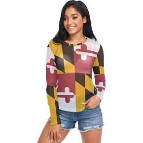 Aflyko Patriotic Women Summer Top Maryland Flag Sheer T Shirt Mesh Blouse, S-XXL