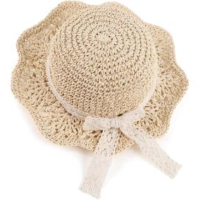 Little Girl Straw Hat with Bow - Soft Foldable Baby Sun Hat for Girls, UPF 50+ Breathable Cap for Summer Beach Outdoor Play