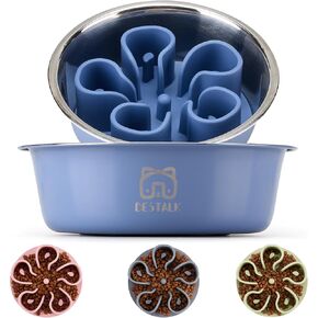 2-in-1 Metal Slow Feeder Dog Bowl, Bestalk Stainless Steel Dog Bowls with Silicone Slow Feeder Insert, Food Grade 304 Water Food Bowl with Anti-Slip Base for Small, Medium, Large Dogs