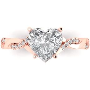 2.1 Ct Brilliant Heart Cut Clear Simulated Diamond 14K Rose Gold Solitaire with Accents Engagement Promise Bridal Ring