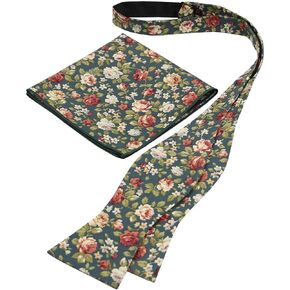 Mens Floral Self Tie Bow Ties and Pocket Square Set