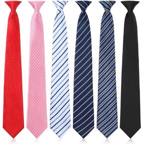 Janmercy 6 Pcs Clip on Tie for Men Clip on Easy Necktie Striped Solid Plaid Dots Mixed Lot Tie for Office School, 20 Inch (Stripe Style)