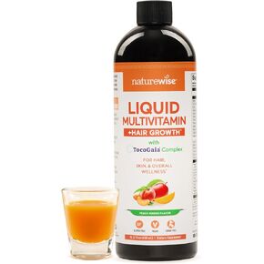 نمو الشعر متعدد الفيتامينات Naturewise للنساء والرجال + Tocogaia® المؤكدة سريريًا ، البيوتين ، فيتامين D ، E ، B - Multipitamin الخالي من السكر لنمو الشعر ومرونة الجلد - 30 Oz [30 حصص]