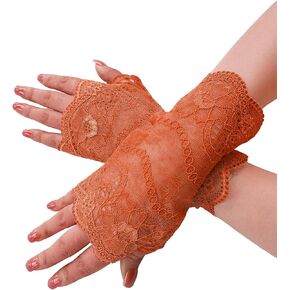 YHDDYG Orange Lace Gloves for Women Tea Party Fingerless Gloves Women Gothic Floral Mexican Lace Gloves S62