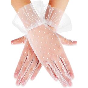 Sheer Lace Gloves White Tea Party Floral Wedding Gloves Short Bridal Accessories for Women