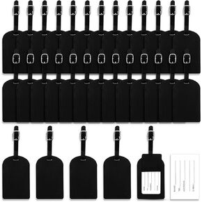 30 Pieces PU Leather Luggage Bag Case Tags PU Leather Name ID Labels Privacy Luggage Labels for Travel Bag Suitcase (Black)