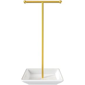 Elegant Necklace Holder with Ceramic Plate, 1ft Height Necklace Display Stand, Versatile Jewelry Organizer Stand for Necklaces, Bracelets, Rings, Stylish Jewelry Hanger Display for Home or Vanity