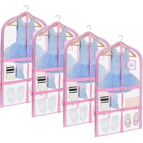 Fanwoli PVC Dance Costume Bags (4 Pack), 40 Inch Garment Bag for Dance Competitions, Cheerleader Uniform Bag, with 4 Zipper Pockets