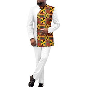 بدلات أفريقية للرجال الكلاسيكية الموضة 2 قطعة مجموعة Dashiki حفل زفاف المساء رفيع