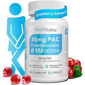 5 in 1 Cranberry Supplement for Women, 36mg PAC 100% Soluble D-mannose Dandelion Herb Mulberry Uva Ursi Leaf Natural Urinary Tract Health Support, Cranberry Pills UTIs Prevention 90 Caps