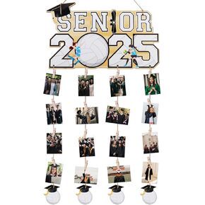 2025 Volleyball Graduation Photo Hanging Display, Senior 2025 Wood Picture Holder With Clips Graduate Ceremony Party Supplies