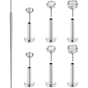 Zolure 18G/20G Flat Back Earrings Stud Threadless Nose Studs Surgical Steel Push in Earrings Tragus Cartilage Labret Helix Lip Conch Medusa Piercing Jewelry
