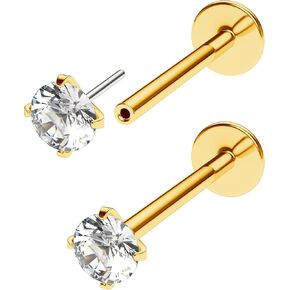 Threadless Flat Back Nose Stud 18g 16g 20g - Real G23 Titanium Flatback Stud Earrings - Tragus, Helix, Conch Push Pin Earring Studs - Secure & Easy Fit Threadless Nose Stud - 6mm 8mm Flat Back Nose Ring