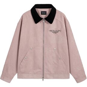 Men's Women's Suede Leather Letter Graphic Color Block Zip Up Long Sleeve Jacket Vintage Streetwear Unisex Coats
