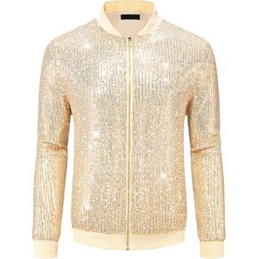 Lars Amadeus Sequin Varsity Jacket for Men's 70s Disco Zipper Party Glitter Shiny Bomber Jackets