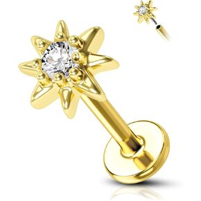 Cocharm Helix/Tragus/Conch/Charilage Percing Jewelry 16G 6mm/8mm - Tragus Star Tragus/Chartilage stud مع ظهر مسطح ، ودفع مجوهرات الفولاذ الجراحية بالذهب والفضة