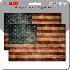American Flag Sticker Rustic Vintage (2 Pack)- Strong Adhesive Waterproof American Flag Decal For Vehicles - No Fade, Used for Truck, Car, Helmet, Laptop, Water Bottle