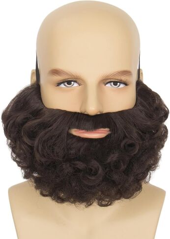 Yan Dream Short Full Beard for Men Classic Halloween Costume Facial Hair Synthetic Curly Red Fake Beard and Mustache in Saudi Arabia