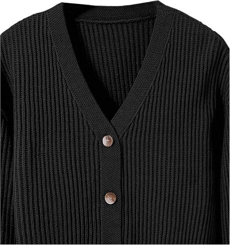 OYOANGLE Girl's Button Down Ribbed Knit V Neck Lantern Long Sleeve Cardigan Sweater Outerwear in Saudi Arabia