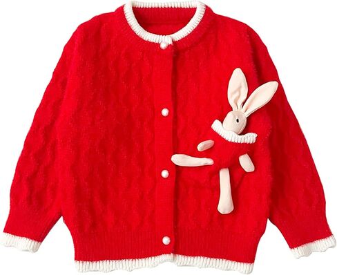 Toddler Girls Cardigan Sweater Kids Button Knit Sweater with Rabbit Doll Size 2-7T in Kuwait